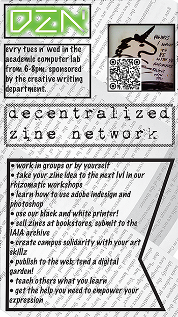 flyer for decentralized zine network meetings